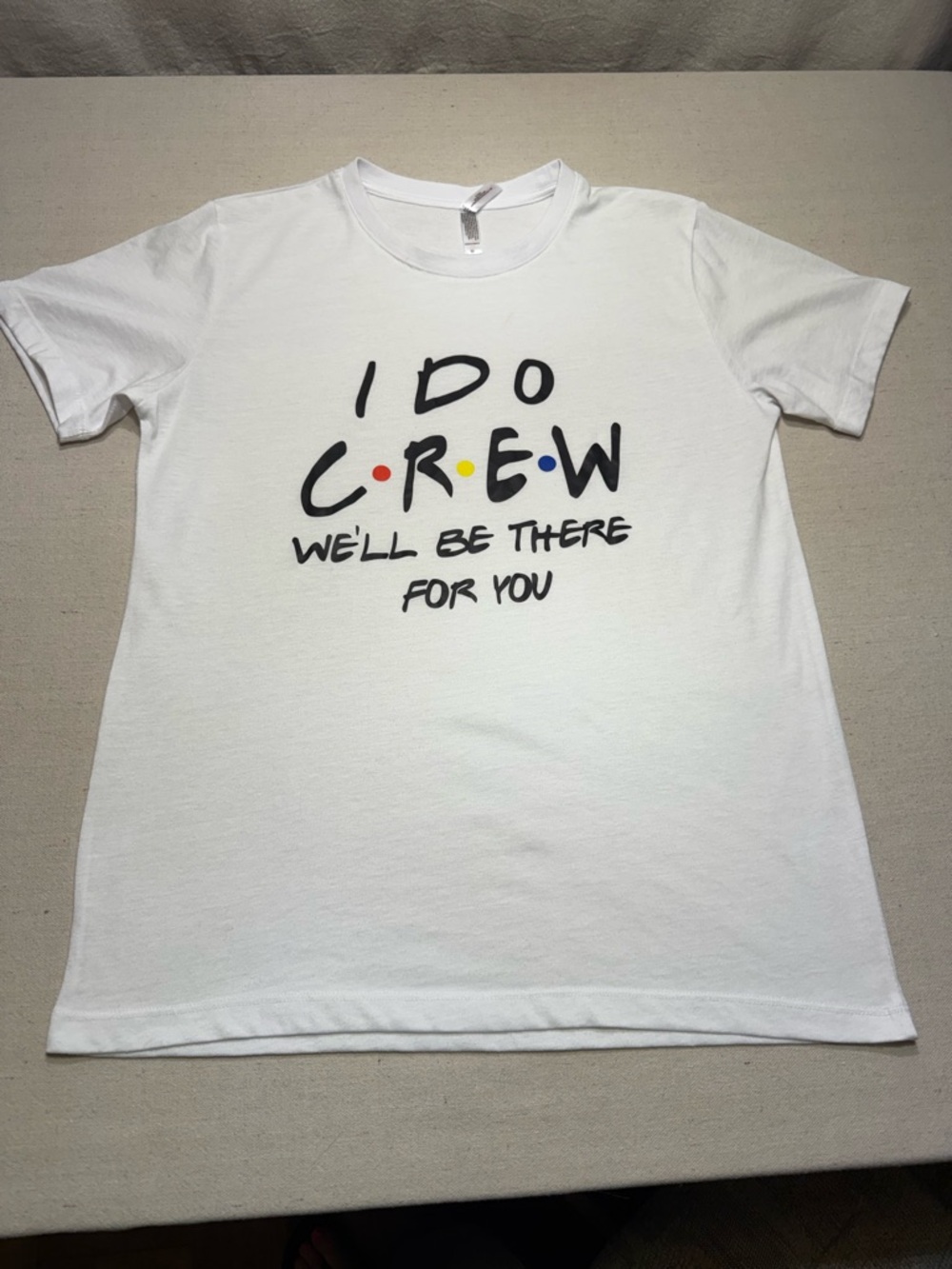 I Do Crew Graphic Tee - White with Multicolor Dots - Size Medium